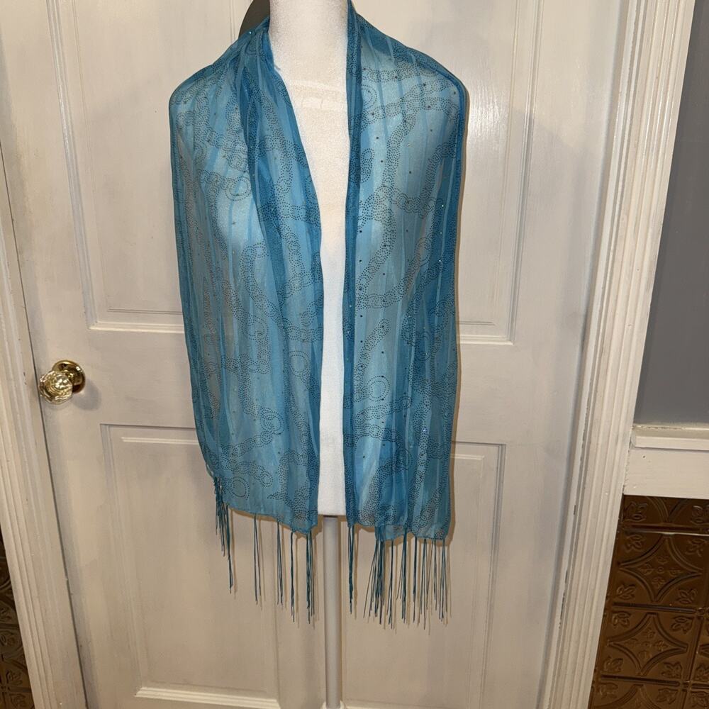 sheer light blue scarf With Subtle Sparkle Detailing 67” X 17”